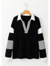 Dark Blue Striped Patchwork Collar Sweatshirt