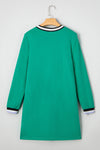 Mint Green Preppy Contrast Striped V Neck Long Sleeve T-shirt Dress