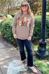 Dark Khaki GOBBLE Letter Graphic Thanksgiving Sweatshirt