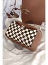 Black Checker Print Leather Zipper Makeup Bag