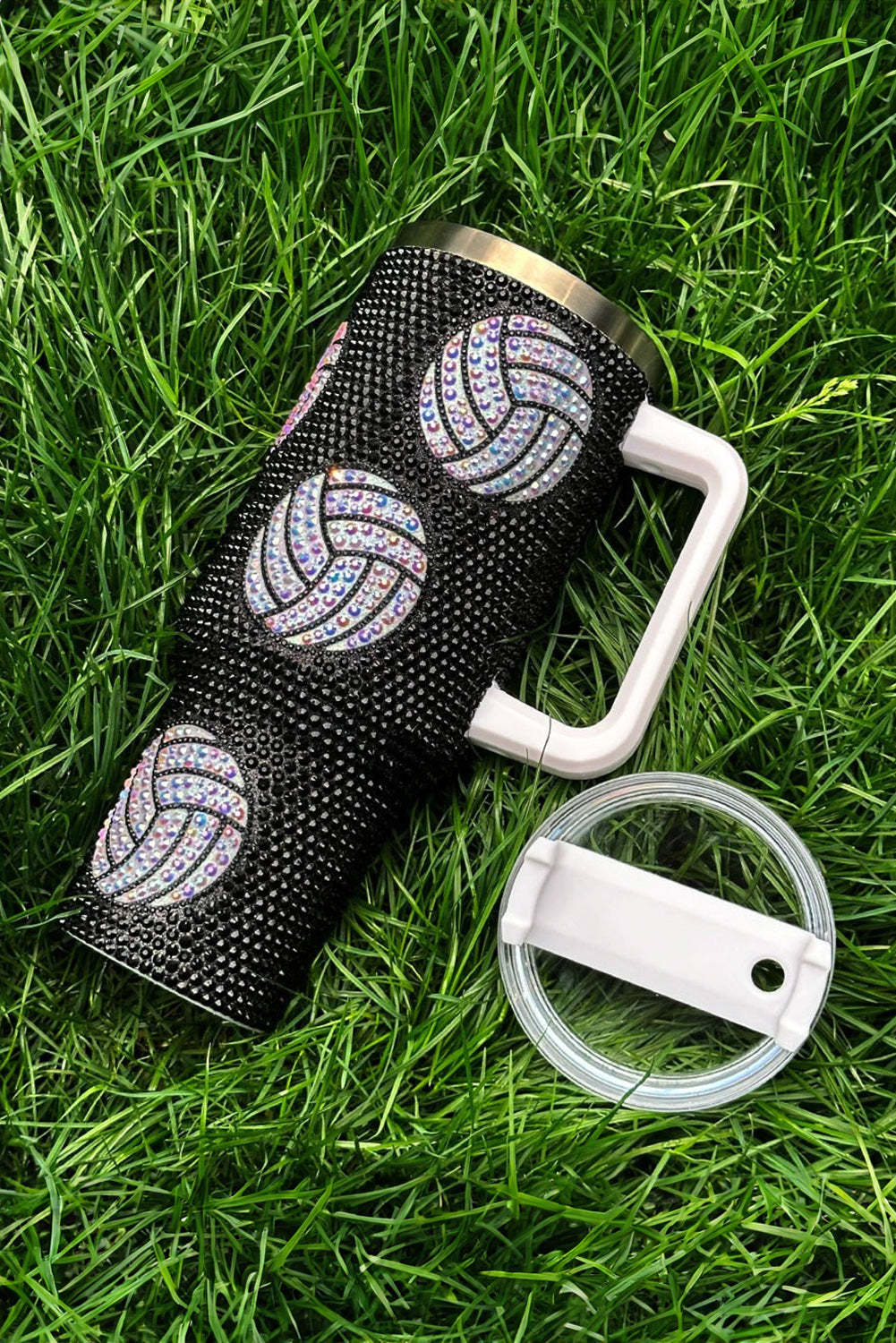 Black 40Oz Rhinestone Volleyball Tumbler Cup with Handle