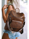 Dark Brown Tassel Decor Retro PU Large Capacity Backpack