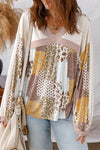 White Floral Print Patchwork Long Sleeve Top