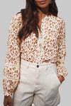 Blue Floral Print Lace Detail Puff Sleeve Shirt