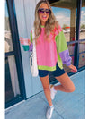 Pink Colorblock Patchwork Oversized Sweatshirt