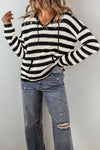 Drawstring Striped Long Sleeve Hooded Sweater