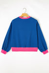 Blue Contrast Trim Bubble Sleeve Sweatshirt