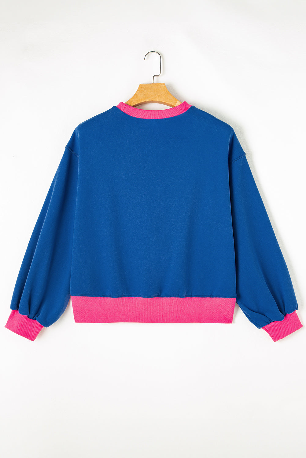 Blue Contrast Trim Bubble Sleeve Sweatshirt