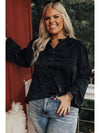 Black Plus Size Leopard Print Frill Notch V Neck Blouse