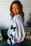 Light Grey Bowknot Long Sleeve Round Neck Sweatshirt