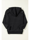 Black Stud Detail Kangaroo Pocket Drawstring Hoodie