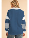 Dark Blue Striped Patchwork Collar Sweatshirt