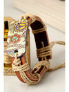 Cinnamon Vintage Boho Floral Printed Braided Rope Leather Bracelet