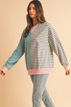 Pink Stripe Colorblock Drop Shoulder Oversize Sweatshirt