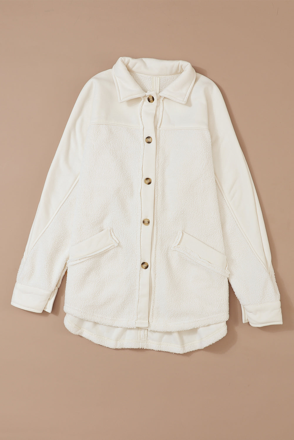 Beige Button-Up Stitching Pocketed Shacket