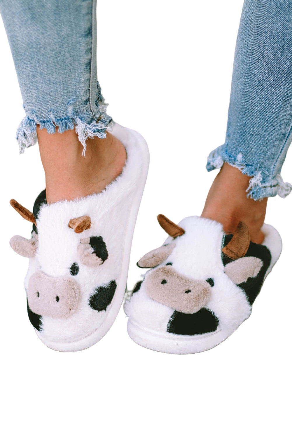 White Cartoon Animal Plush Slippers