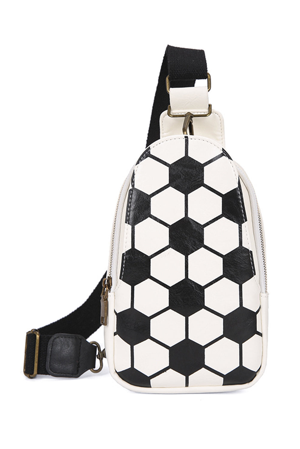 Black Football Pattern PU Leather Zipped Crossbody Bag