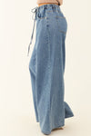 Dusk Blue Medium Wash Drawstring Waist Wide Leg Jeans