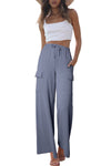 Dark Grey Drawstring Smocked Waist Wide Leg Utility Trousers