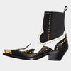 Cocoa Yacht Club Leather Metal Chunky Heel Rivet Boots