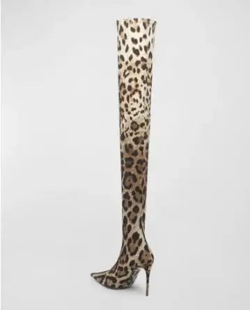 Cocoa Yacht Club Leopard Snakeskin Pointed Toe Over The Knee Boots