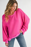 Strawberry Pink Twisted Ribbed Seamed Patchwork Long Sleeve Top