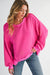 Strawberry Pink Twisted Ribbed Seamed Patchwork Long Sleeve Top