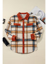 Brown Stripe Plus Size Plaid Print Collared Buttoned Jacket