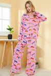 Pink Cheetah Print Shirt and Wide Leg Pants Pajama Set