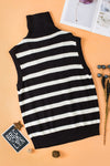 Black Stripe Sleeveless Zipped Collar Knit Top