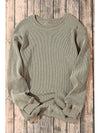 Pink Solid Ribbed Round Neck Pullover Sweatshirt