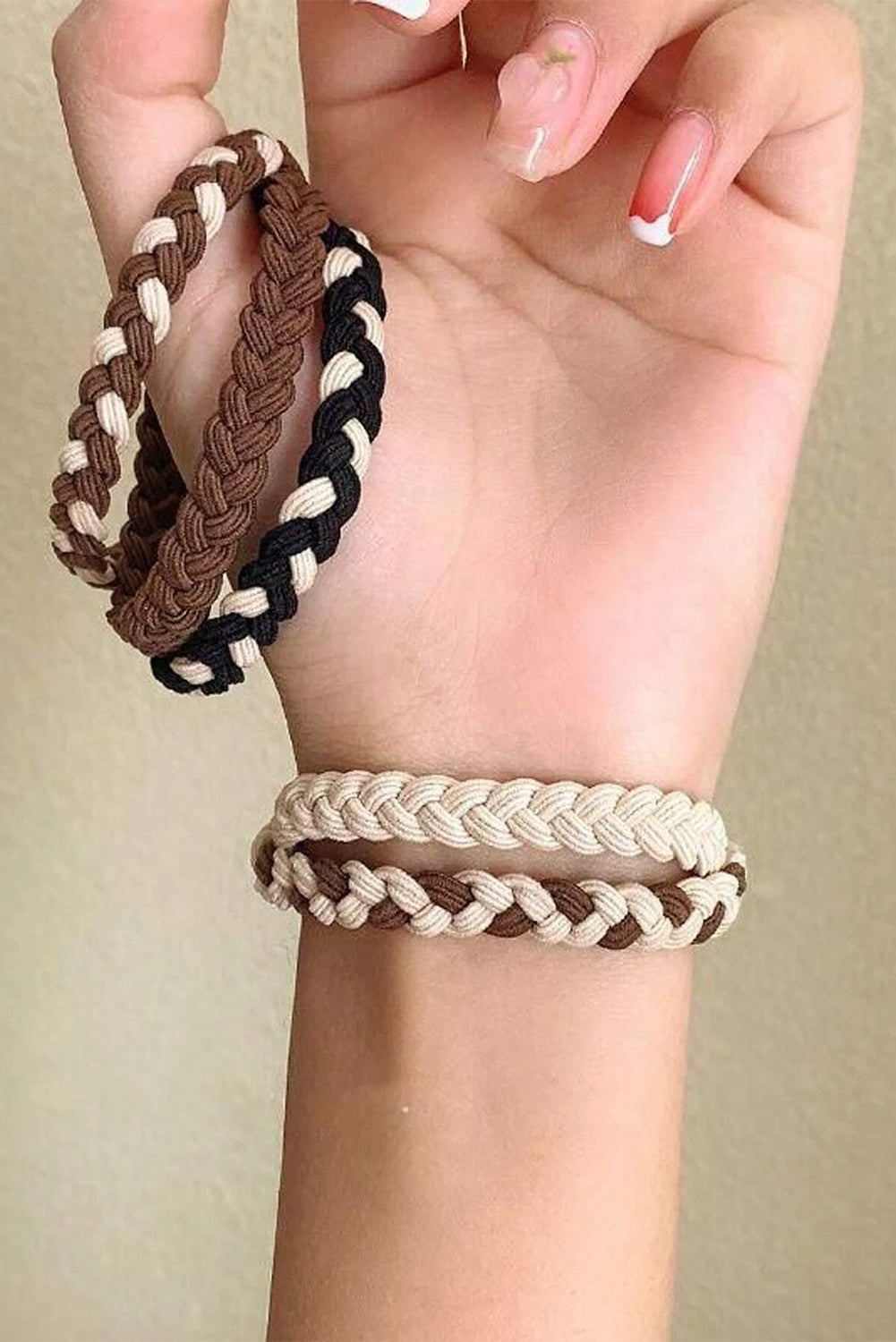 Khaki 5Pcs Braided Elastic Hairband