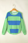 Light Green Colorblock Drop Sleeve Round Neck Top