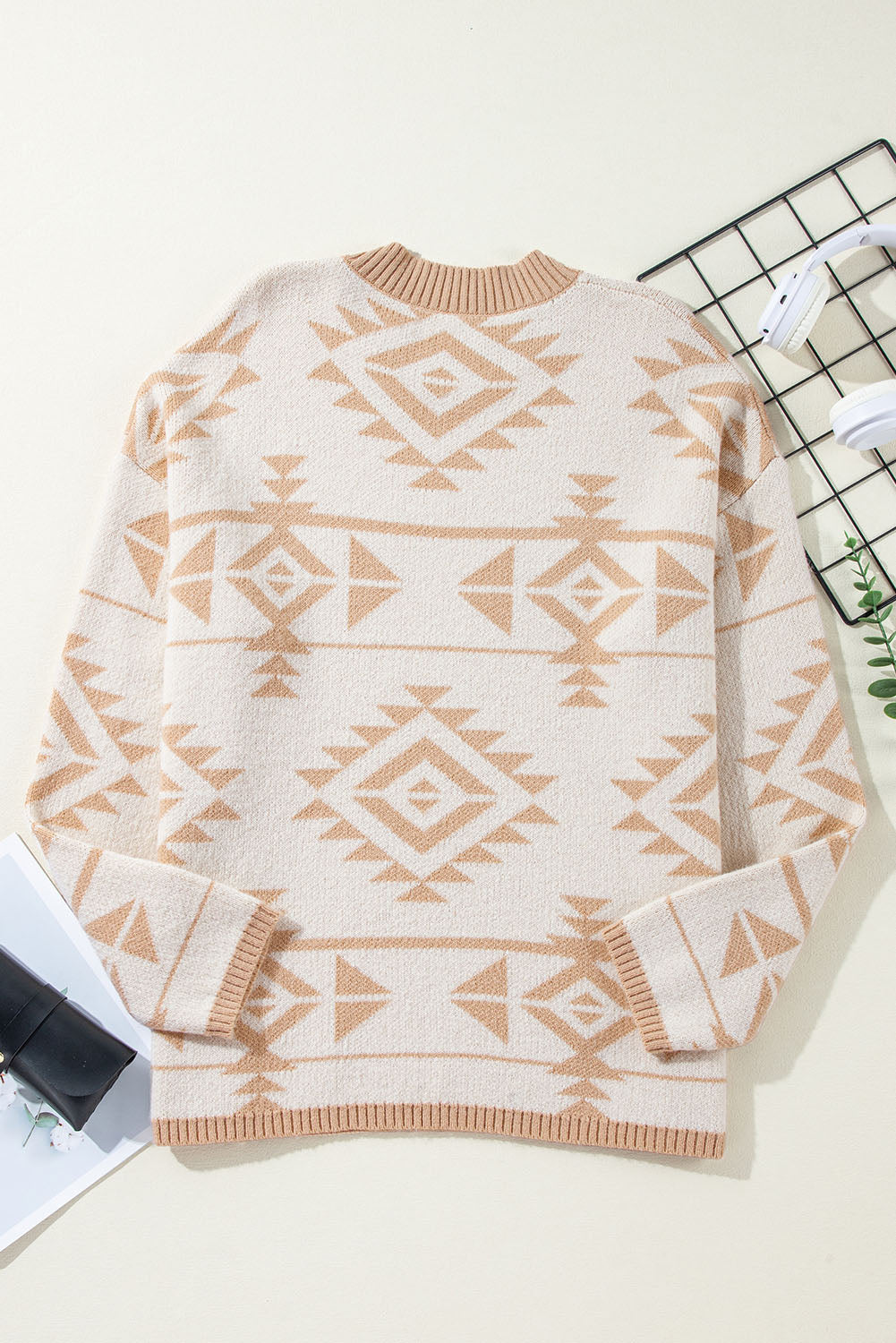 Apricot Plus Size Geometric Print Drop Sleeve Sweater