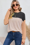 Black Ribbed Color Block Long Sleeve Top