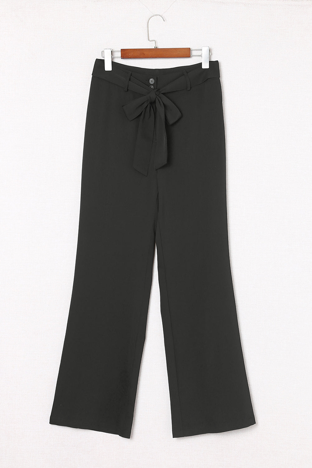 Black Casual Belted Wide Leg High Waisted Pants