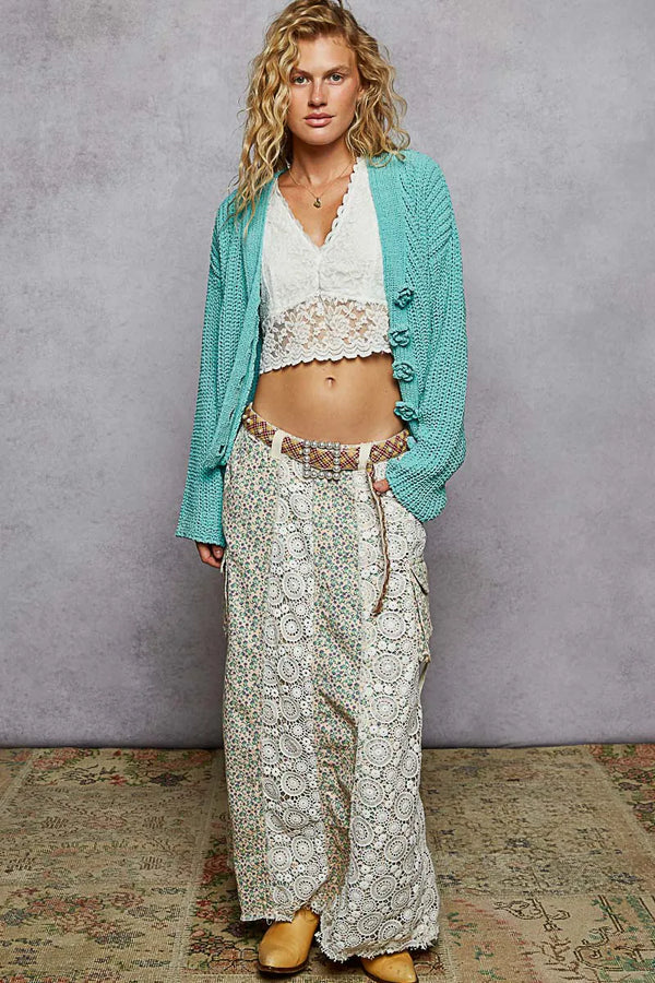 POL V-Neck Long Sleeve Cardigan with Exaggerated Buttons