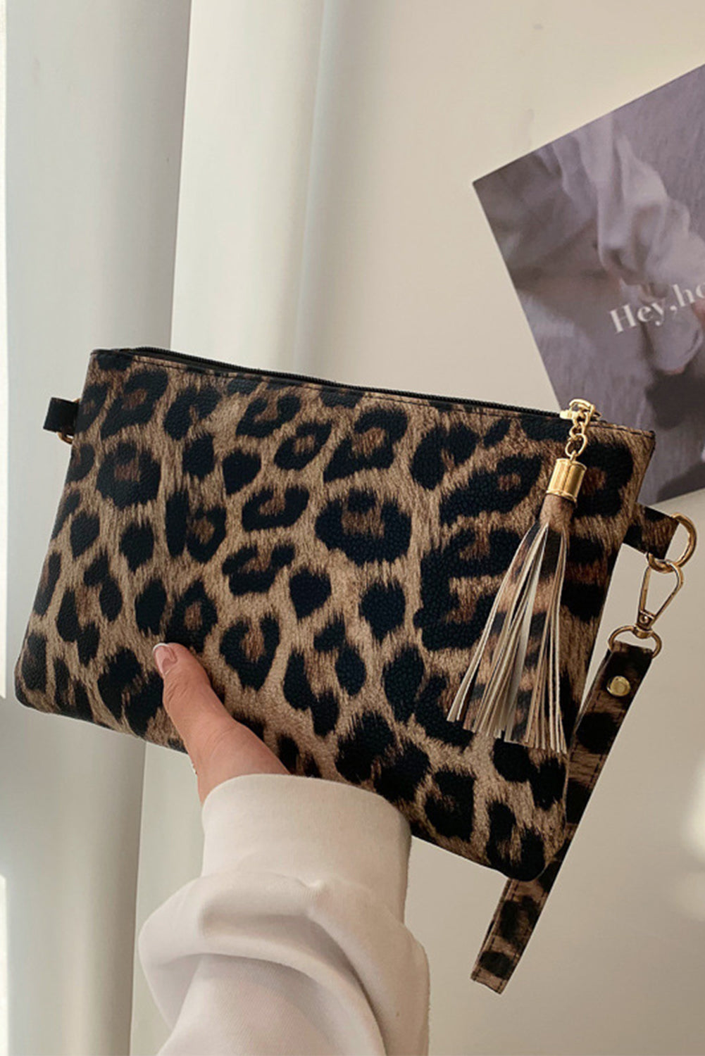 Chestnut Leopard Print Wrist Strap Zipped Wallet