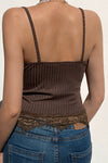 Coffee Lace Applique Sexy Ribbed Camisole