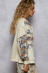 POL Zip Up Floral and Lace Patch Washed Hoodie