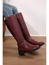 Burgundy Side Zipper Knee High Chunky Low Heel Boots