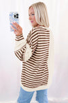 Khaki Striped Patchwork Oversized Pullover Top