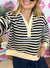 Blue Striped Long Sleeve V Neck Top