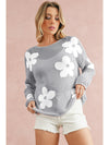 Light Pink Flower Drop Shoulder Hollow Knit Top