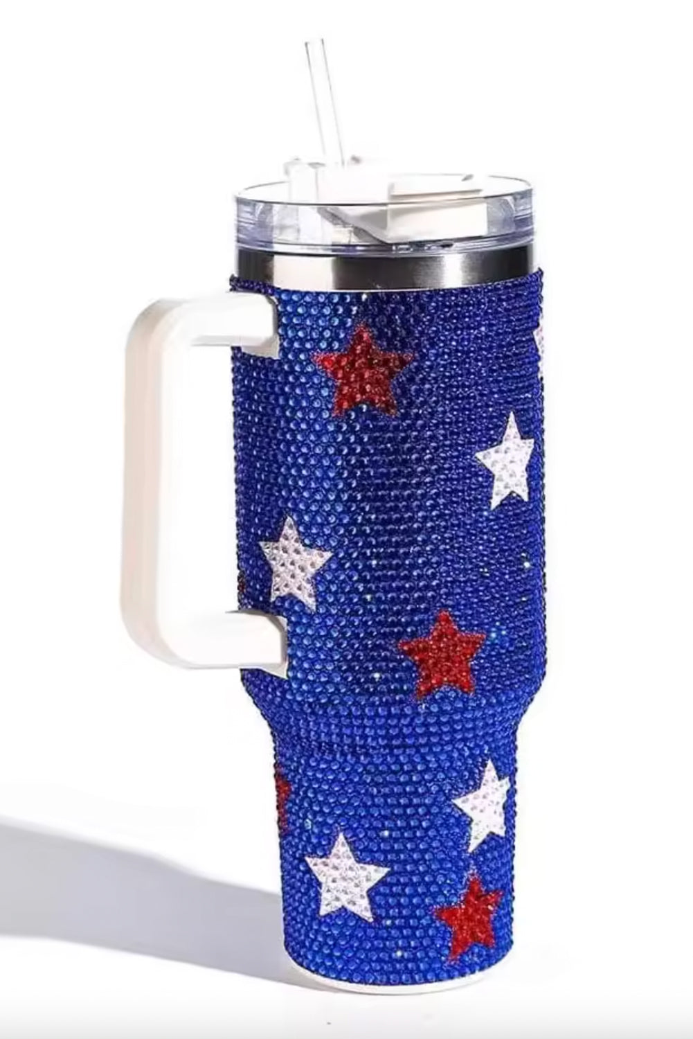 Dark Blue Star Rhinestone Handle Large Vacuum Cup 40oz