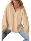 Smoke Green Half Zipper Kangaroo Pockets Drop Shoulder Hoodie