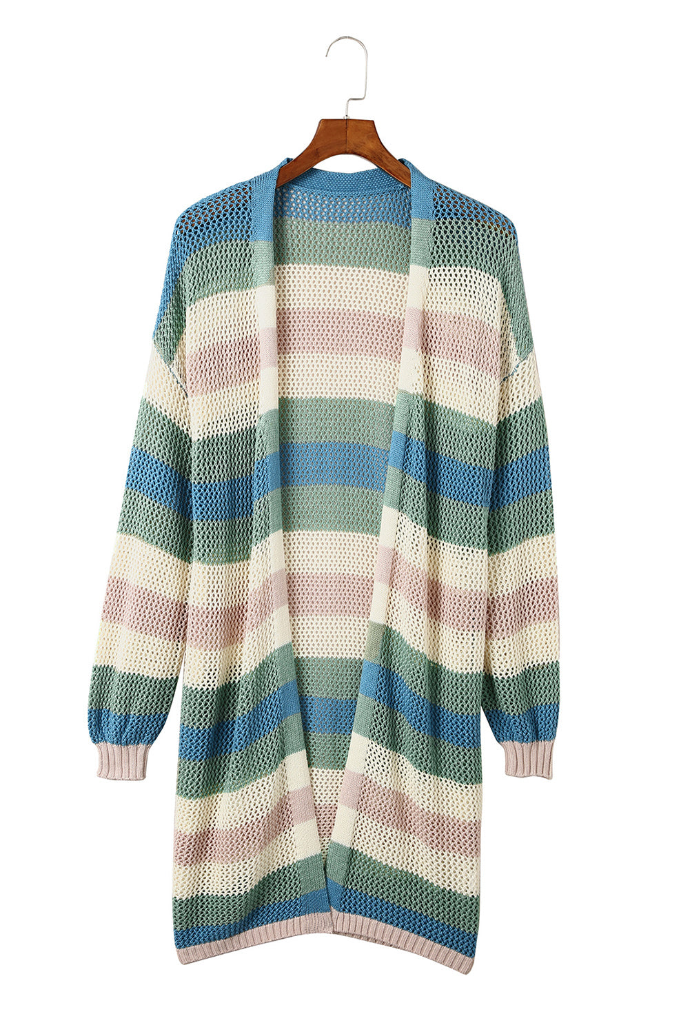 Black Striped Color Block Casual Hollow Cable Knit Cardigan