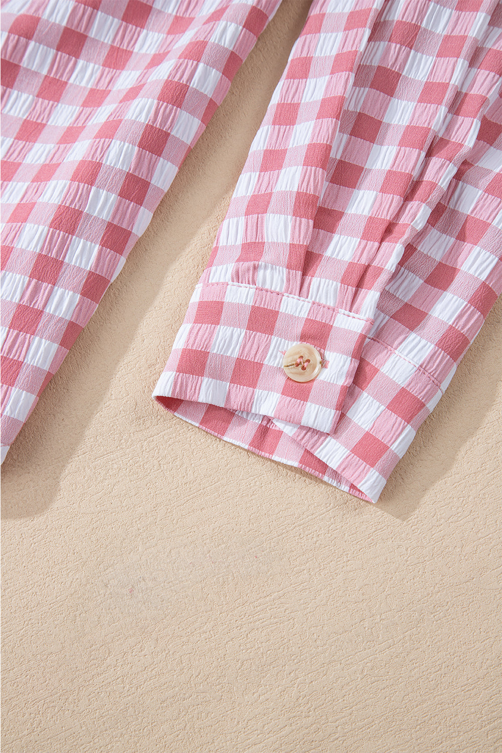 Pink Gingham Print Chest Pockets Buttoned Shirt