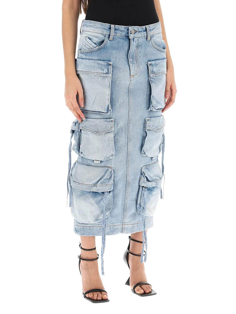 Cocoa Yacht Club Solid Casual Loose Denim Cargo Skirt