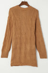 Apricot Ribbed Trim Hollow Knit Side Slits Cardigan